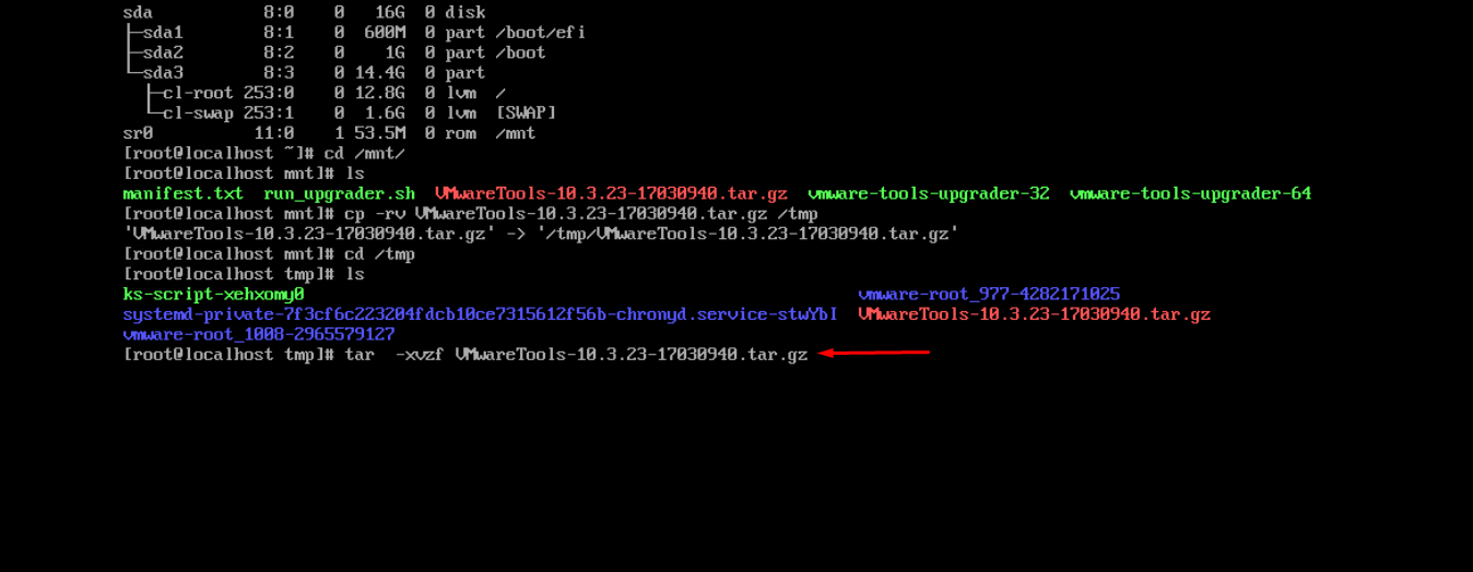 VMwareTools-10.3.23-17030940.tar.gz file in /tmp directory