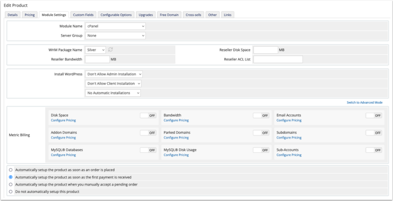 Select the WHMCS Package