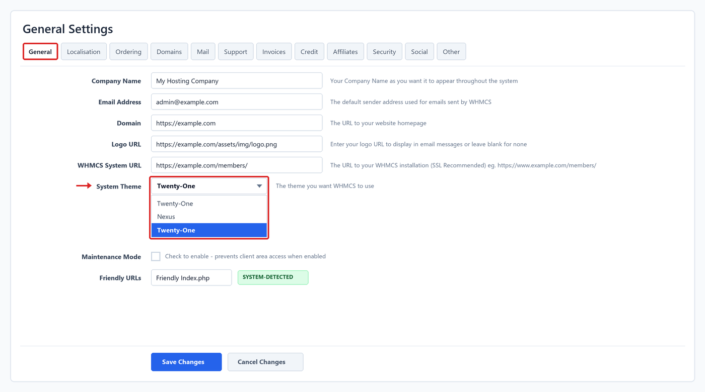 Activate the WHMCS Client Area Theme
