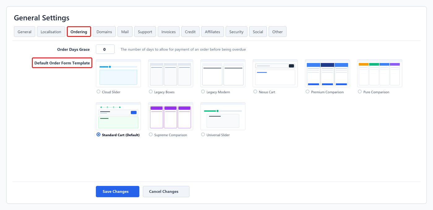 Select the Order Form Template